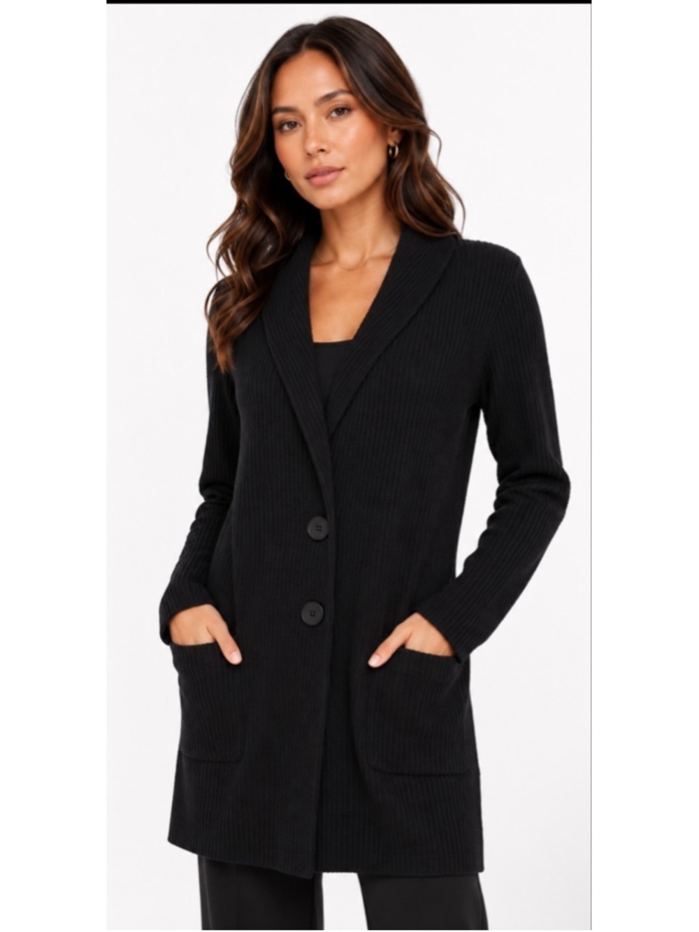 Women's Eileen Fisher Black Ribbed Knit Blazer L